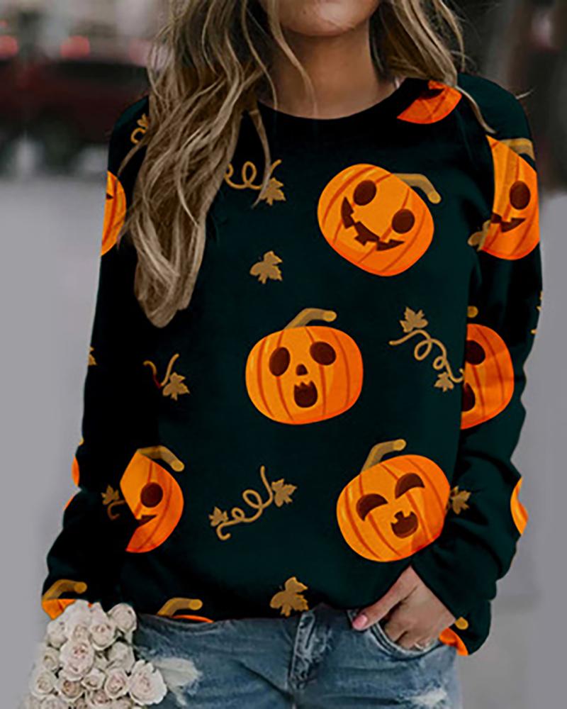 

Halloween Pumpkin / Animal Print Long Sleeve O Neck Sweatshirt, Style1