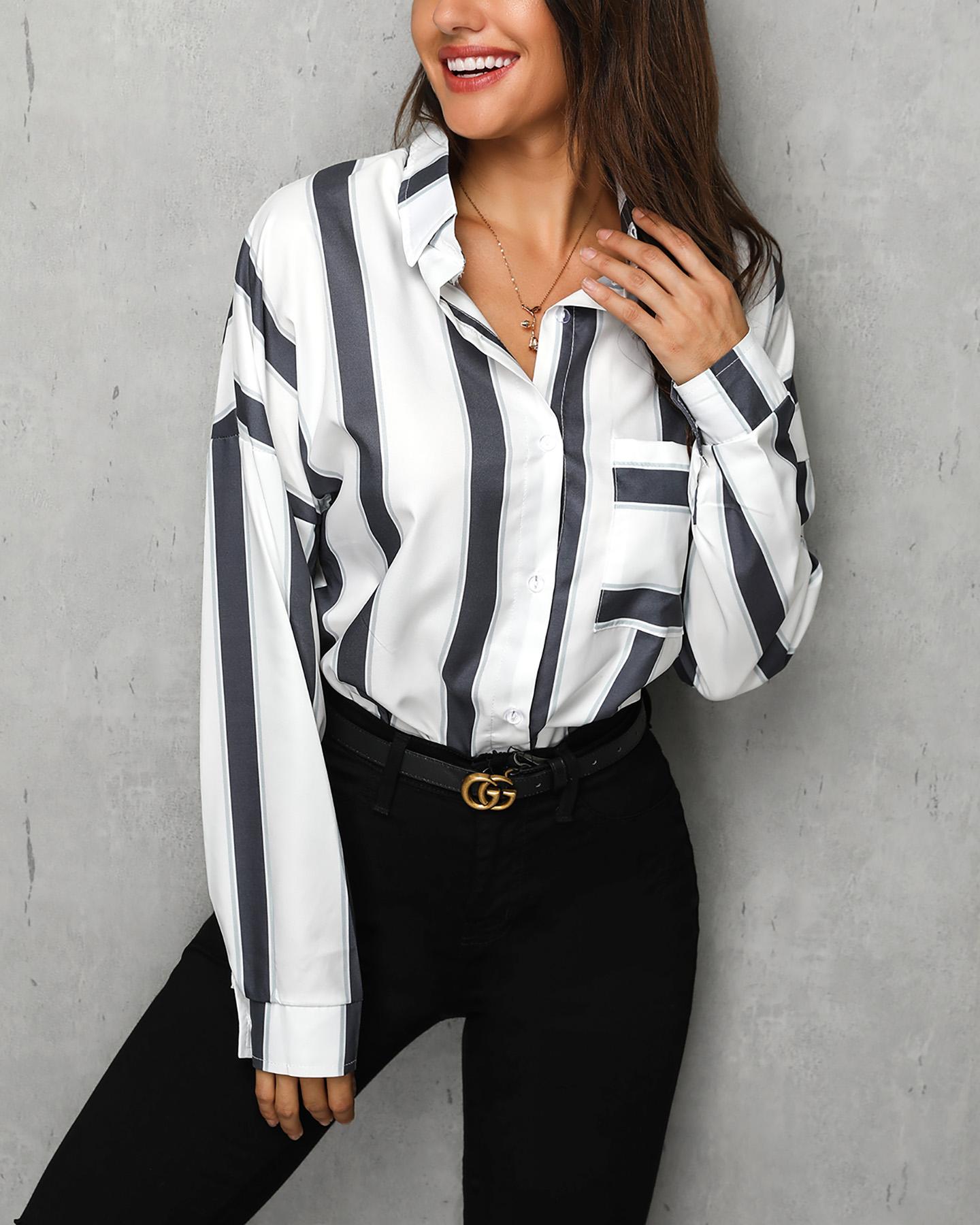 

Striped Long Sleeve Casual Shirt, Gray