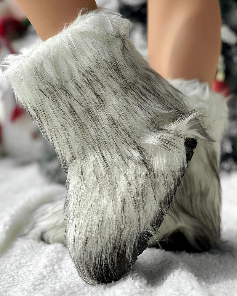 

Faux Fur Fluffy Warm Ankle Boots, Beige