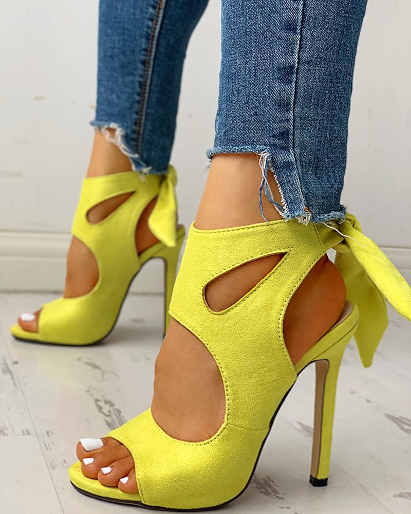 

Peep Toe Cutout Knotted Thin Heels, Yellow