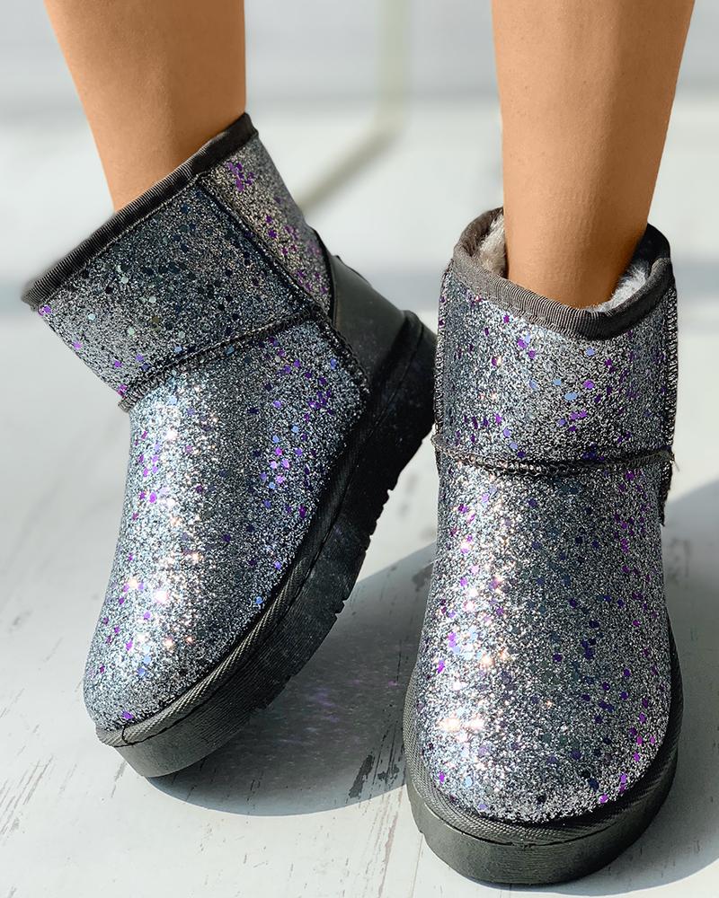 

Allover Sequins Lined Ankle Boots, Gray