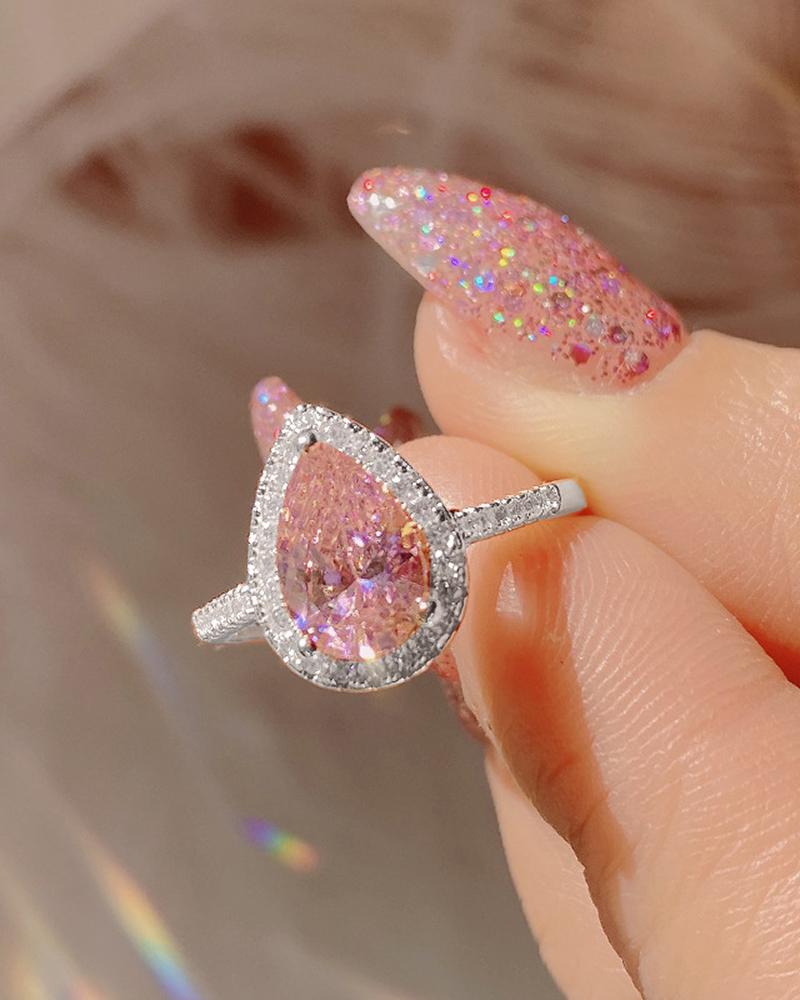 

1pcs Waterdrop Rhinestone Decor Ring, White