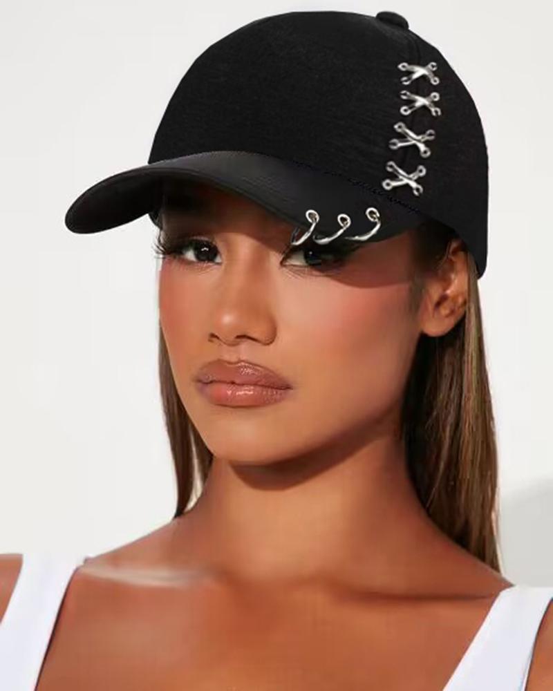 

Metal Ring Criss Cross Baseball Cap, Black