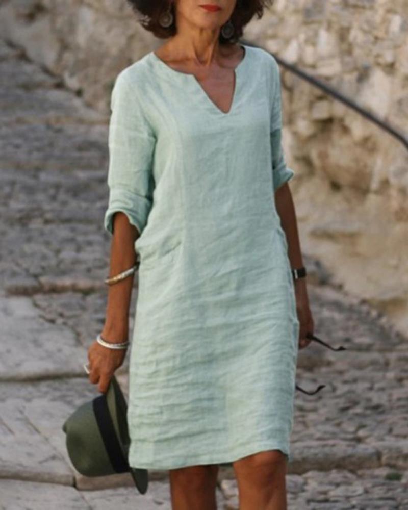 

Plain Half Sleeve Casual Dress, Light green