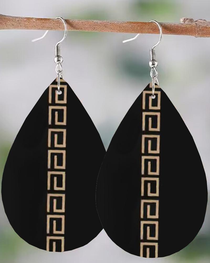 

1Pair Geometric Print Waterdrop Hook Earrings, Black