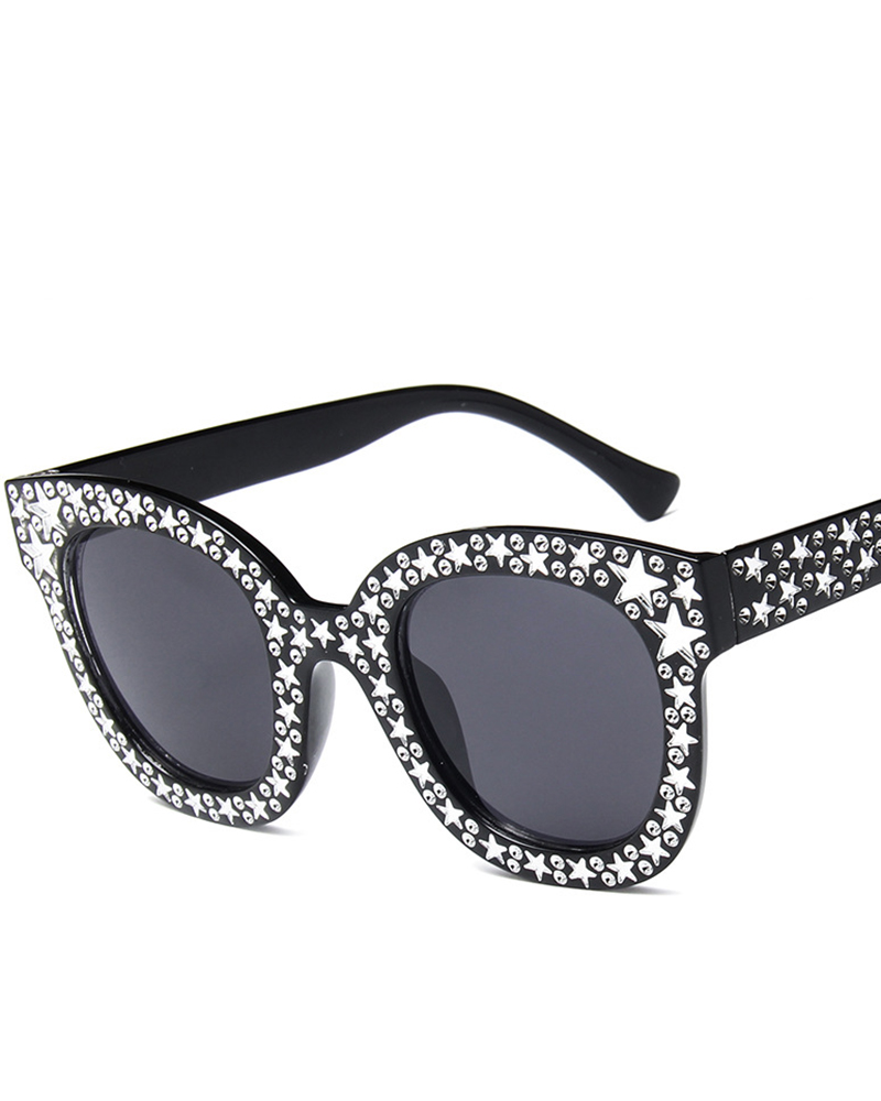 

1Pair Trendy Eyewear Rhinestone Star Square Sunglasses, Black