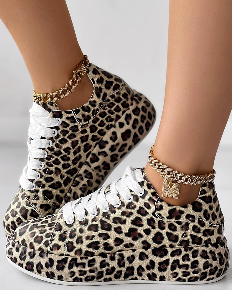 

Leopard Print Lace-up Casual Sneakers
