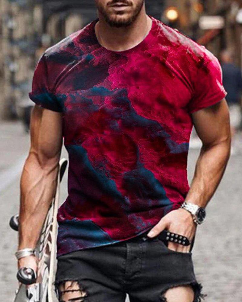 

Abstract Patterns Print Short Sleeve Loose T-shirts, Red