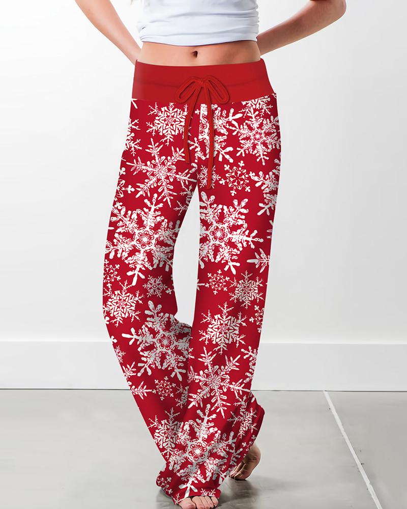 

Plaid / Floral / Christmas Print Drawstring Pants, Style3