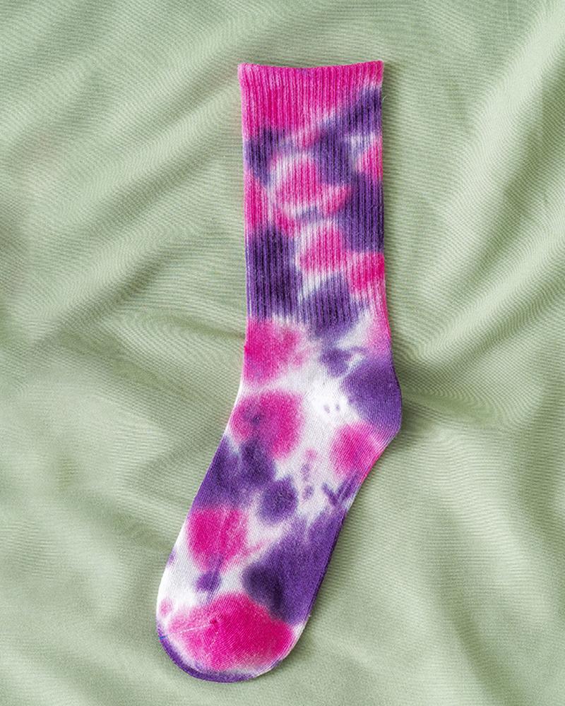 

1Pair Tie Dye Print Socks, Purple