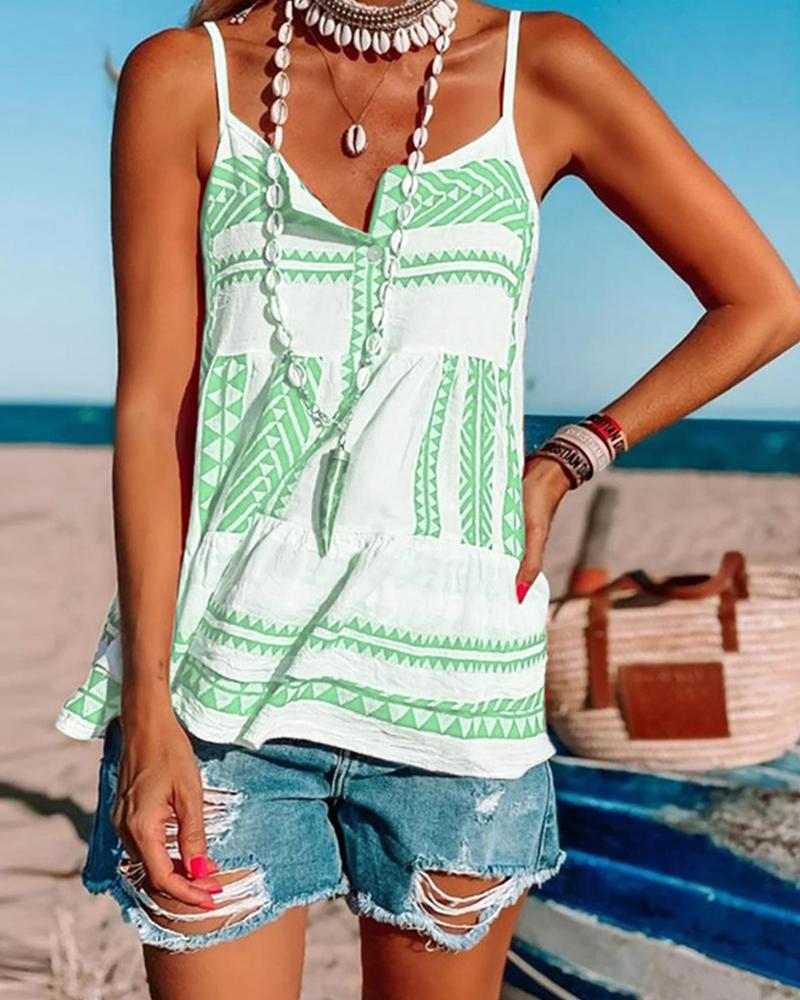 

Retro Patterns Print Sleeveless Loose Tanks, Green