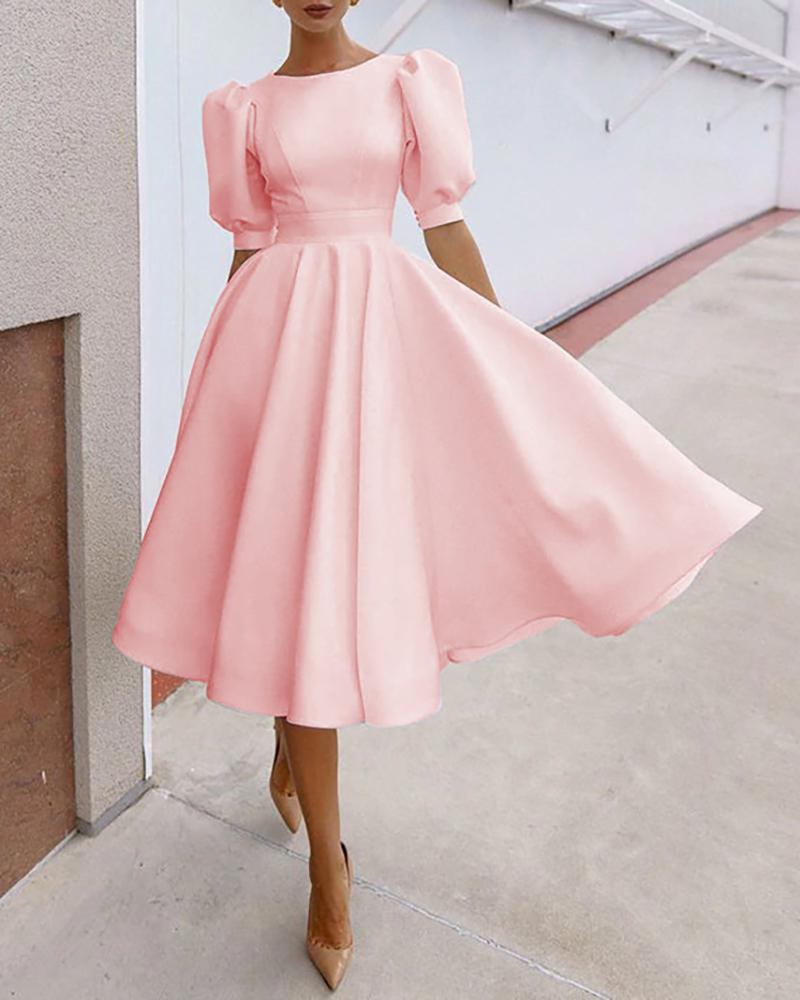

Puff Sleeve Cutout Ruched Party Dress, Pink