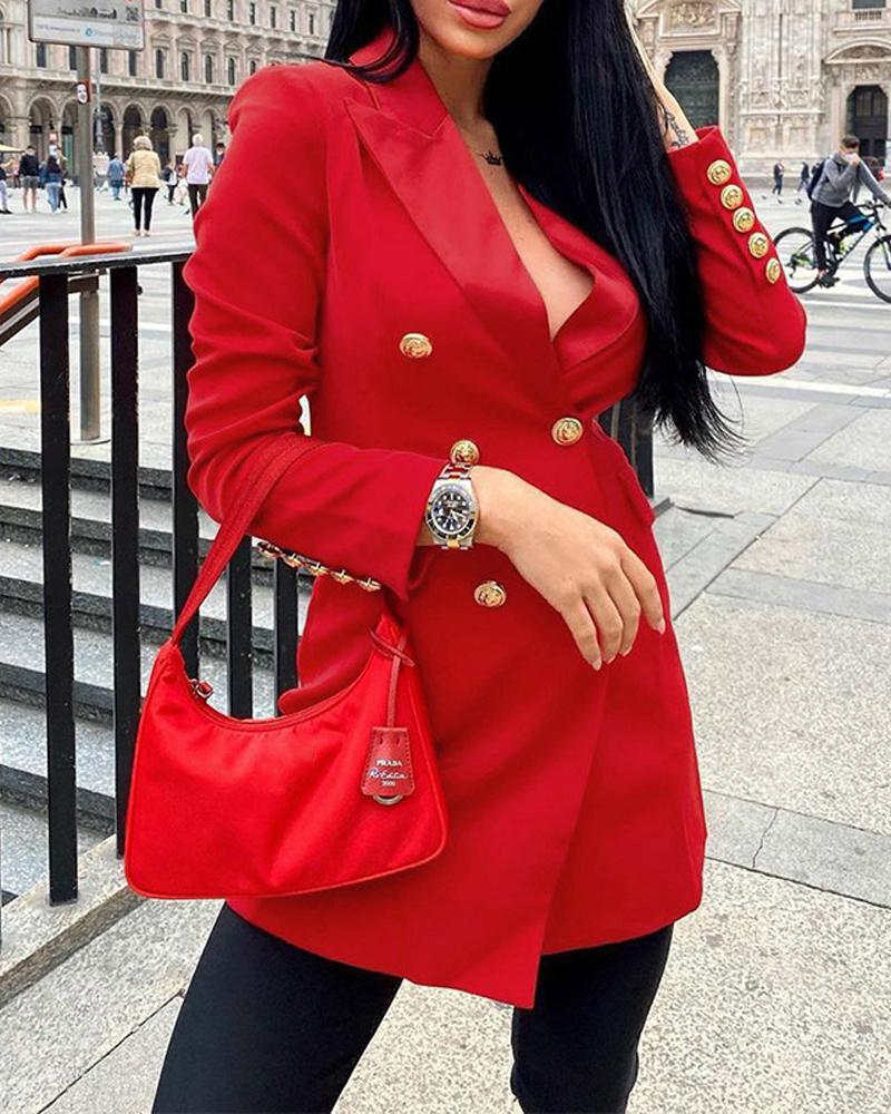 

Long Sleeve Double Breasted Blazer, Red