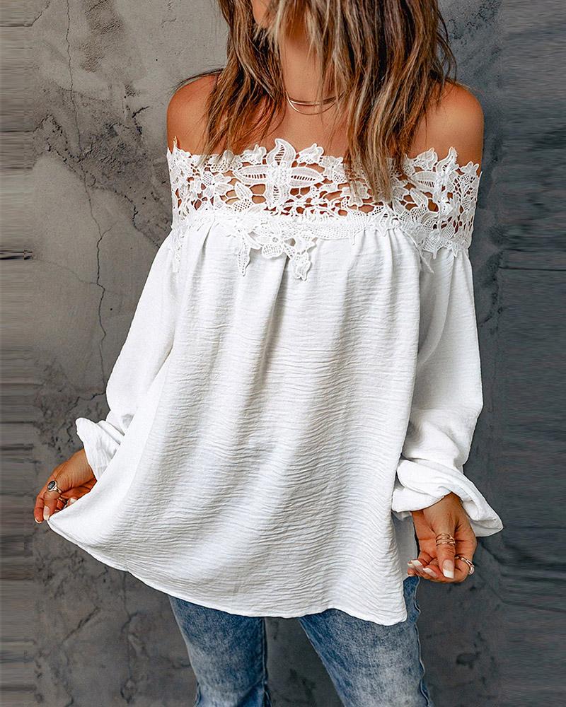 

Contrast Lace Off Shoulder Top, White