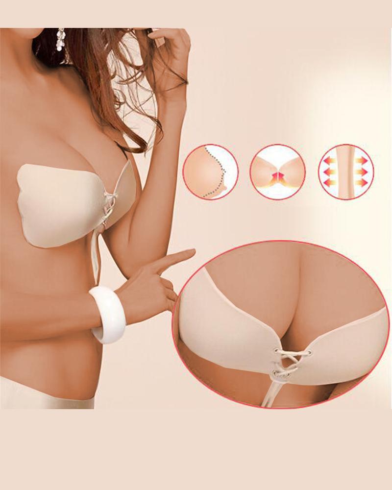 

Angel Wings Shaped Lace-up Wireless Lifting Nipper Covers Invisible Bra, Nude