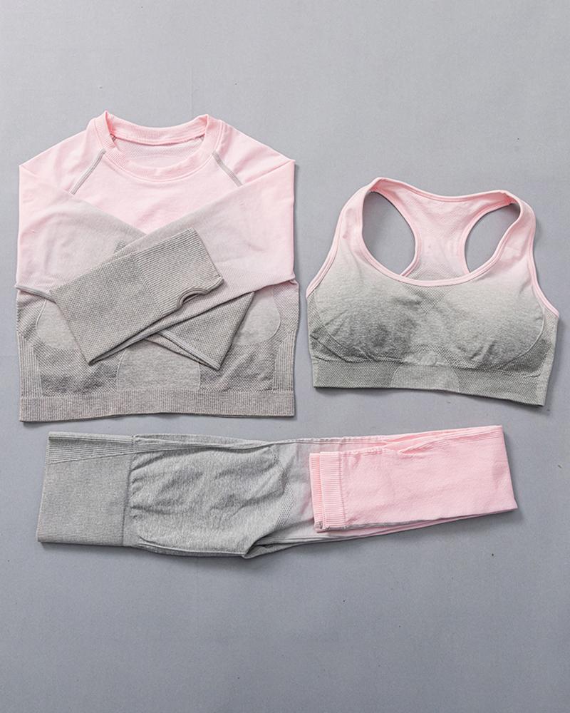 

Ombre Skinny High Waist Three-piece Active Sets, Pink