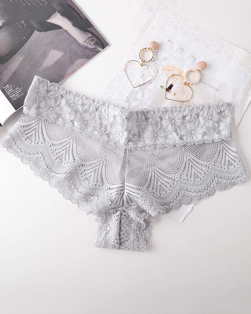 

Crochet Lace Seamless Low Waist Thong, Gray