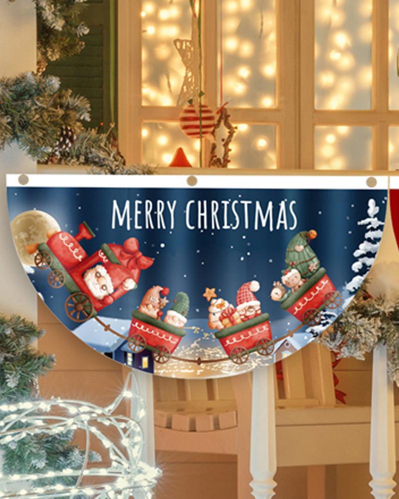 

1pc Christmas Fan Flag Outdoor Bunting Flag Christmas Half Fan Flag Banner Outdoor Christmas Party Garden Patio Decoration, Style5