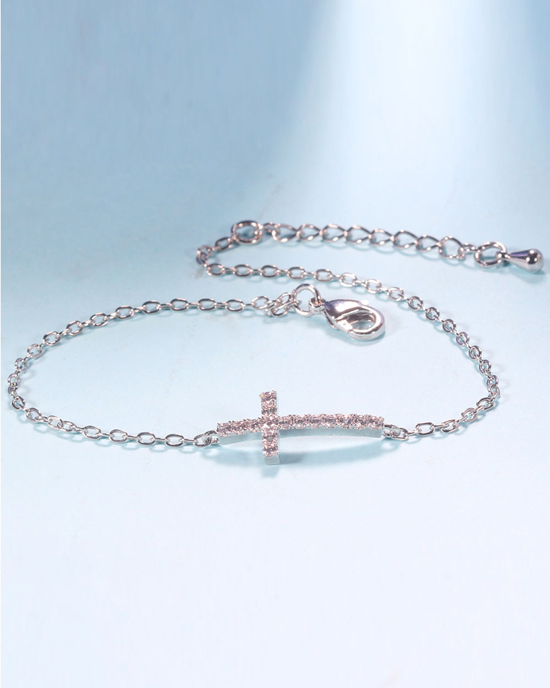

1pc Zircon Cross Decor Bracelet, Silver