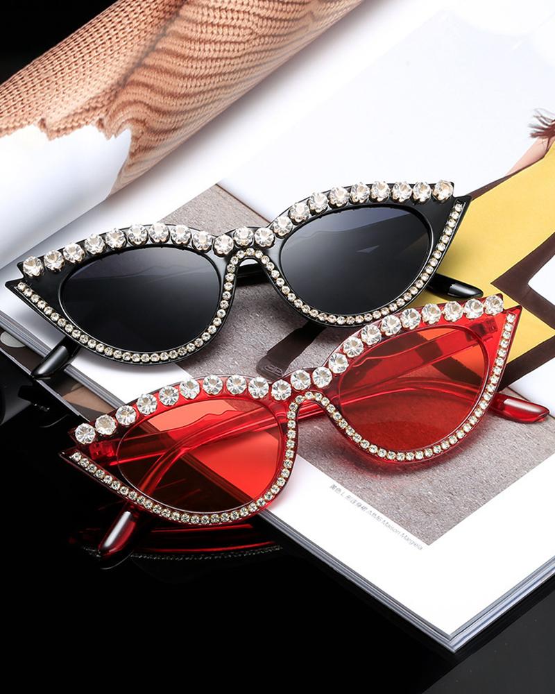 

1Pair Rhinestone Cat Eye Frame Sunglasses, Black