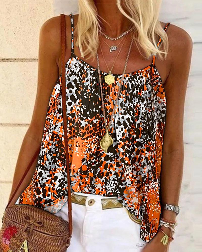 

Leopard Print Scoop Neck Flowy Cami Top, Orange