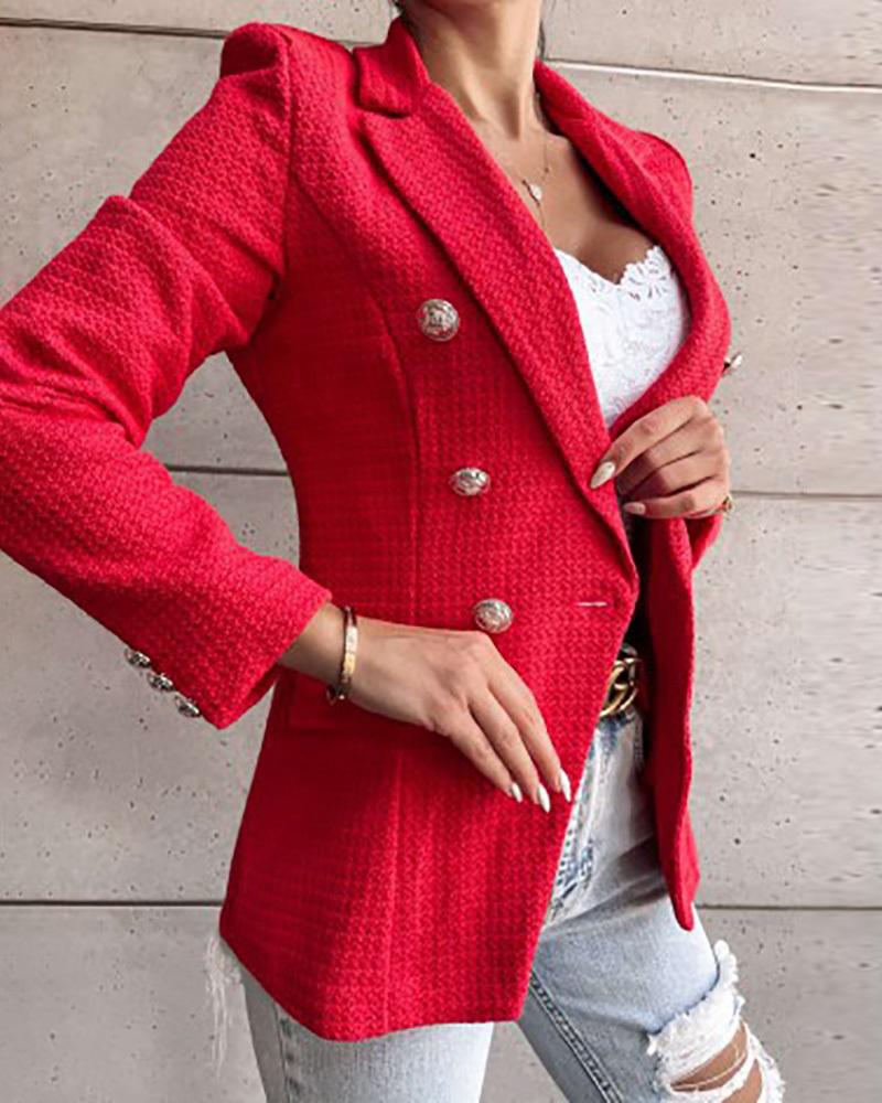 

Buttoned Long Sleeve Blazer Coat, Red