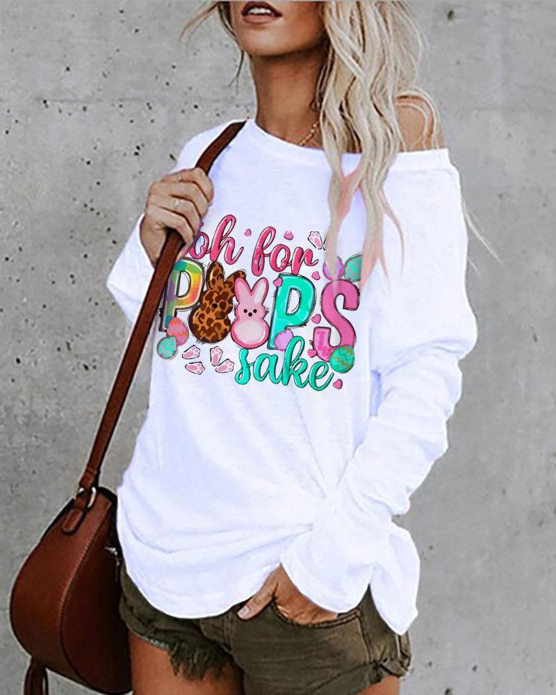 

Oh For Peeps Sake Happy Easter Bunny Print Long Sleeve Top, White