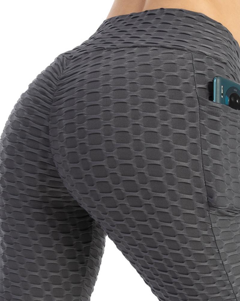 

Pocket Side High Waist Scrunch Butt Lifting Honeycomb Yoga Pants, Gray