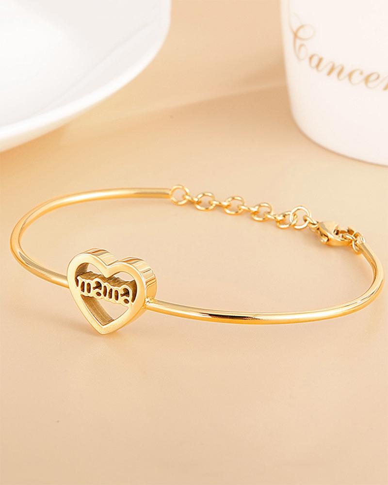 

Mother's Day Heart Letter Pattern Bracelet, Gold