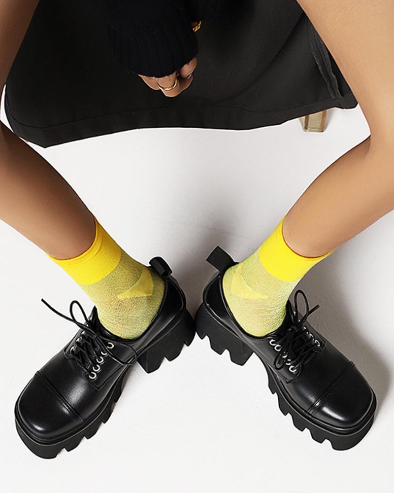 

Chic Ladies Round Toe Lace-up Platform Oxford Shoes, Black