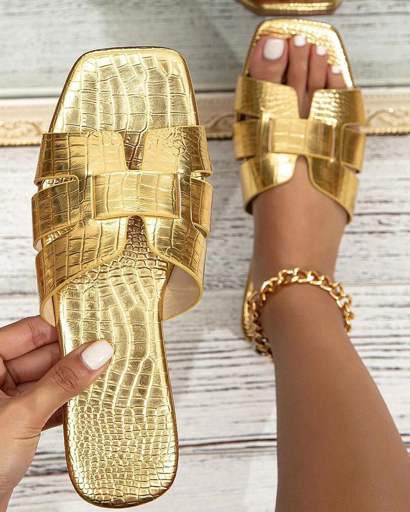

Hollow Out Crocodile Summer Beach Slippers, Gold