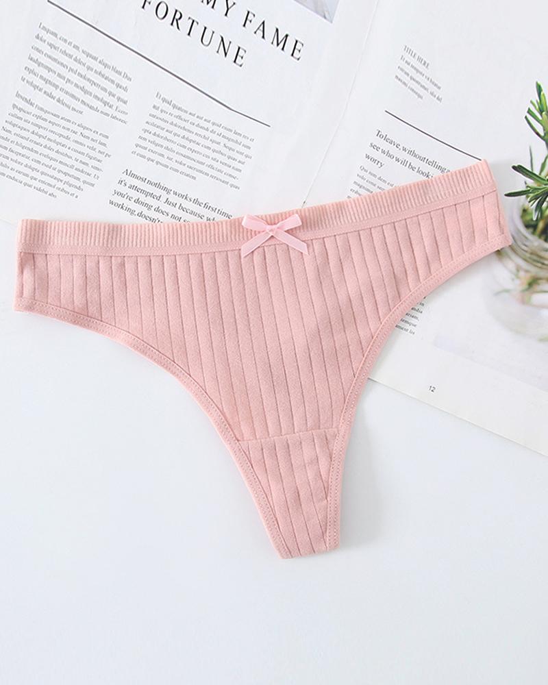 

Bowknot Front Low Waist Thong Panty, Pink
