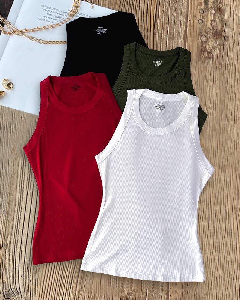 

4PCS Round Neck Sleeveless Tank Casual Slim Fit Top, Style1