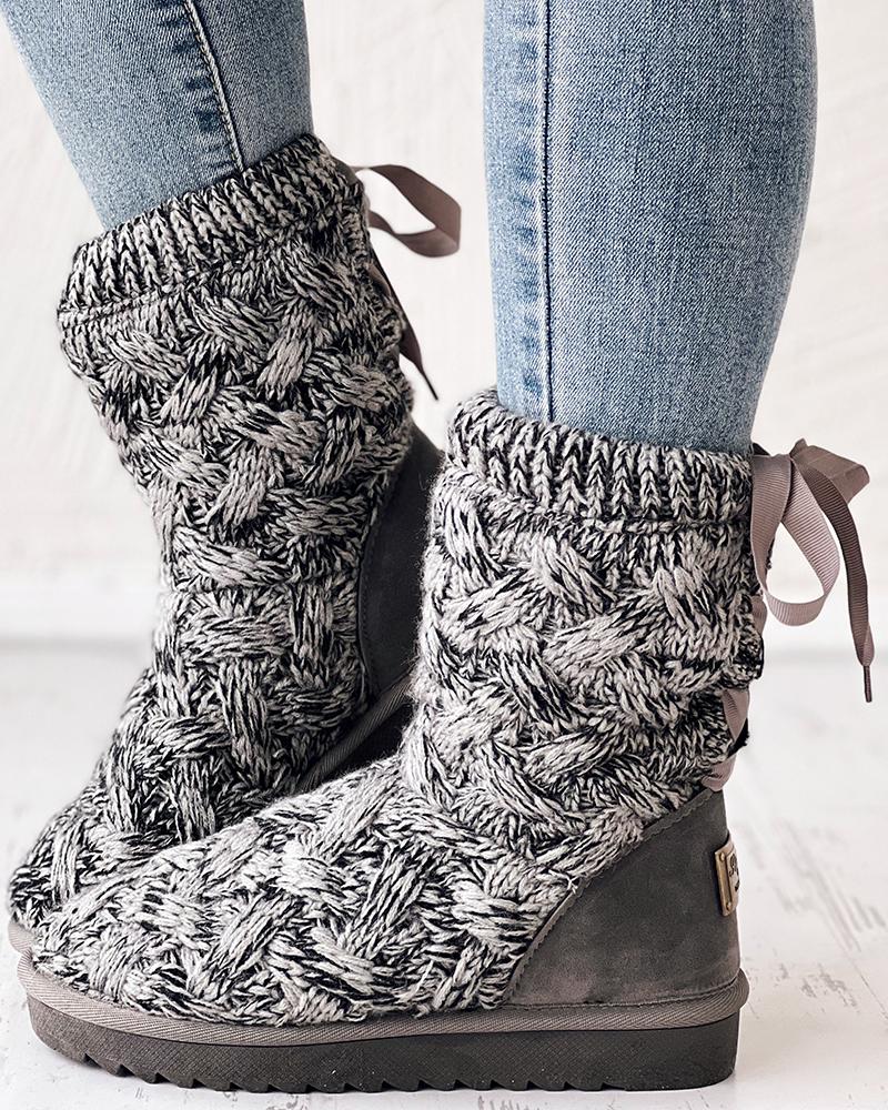 

Tied Detail Knit Snow Boots, Gray