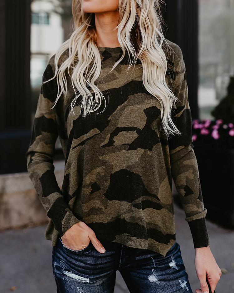 

Stylish Camouflage Print Flannel Top, Brown