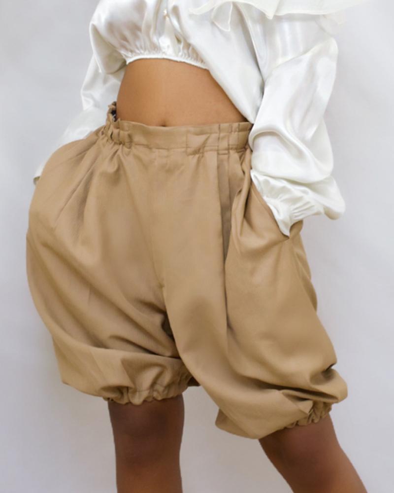 

Pocket Design Plain Casual Shorts, Khaki