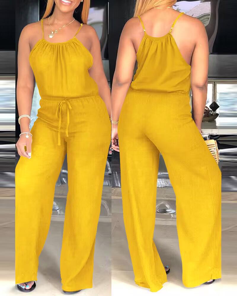 

Spaghetti Strap Casual Drawstring Jumpsuit, Yellow