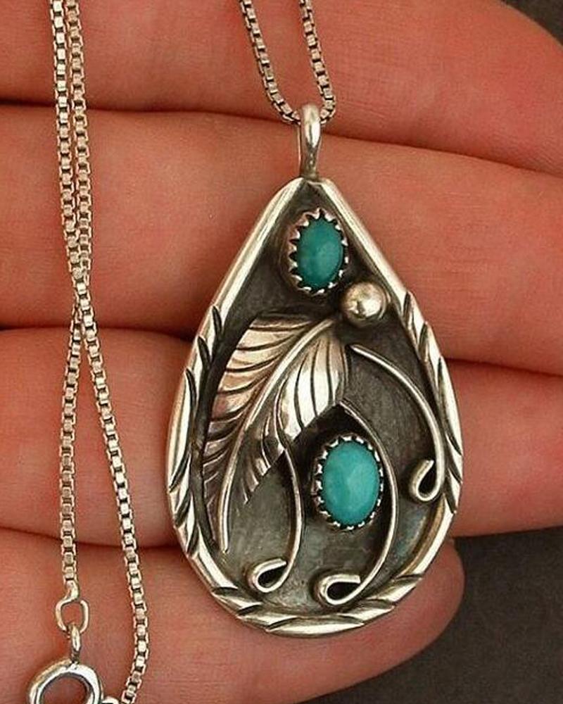 

1pc Vintage Turquoise Pendant Necklace, Silver