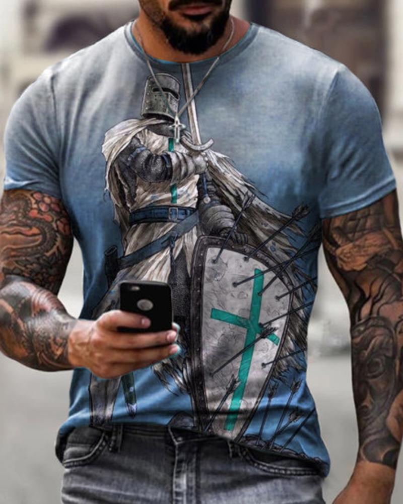 

3D Punk Patterns Print Short Sleeve T-shirts, Blue