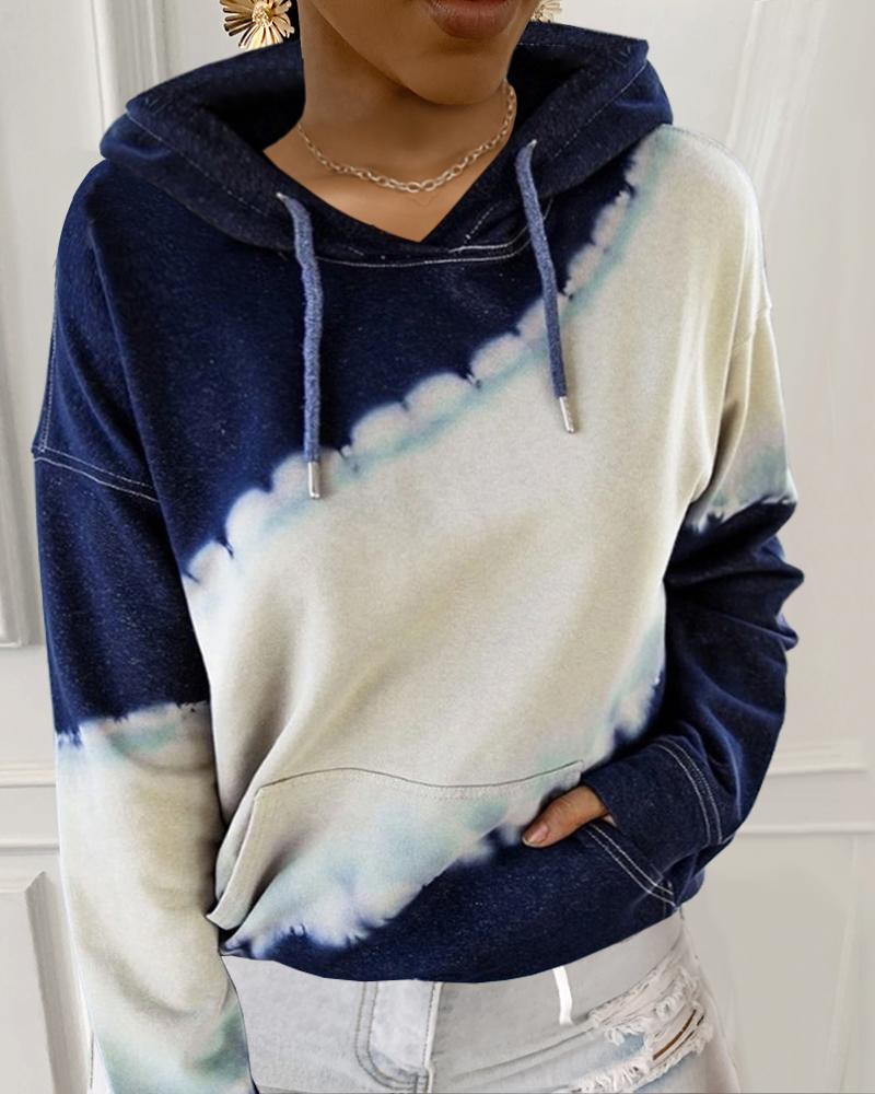

Hooded Tie Dye Print Pocket Casual Sweatshirt, Beige