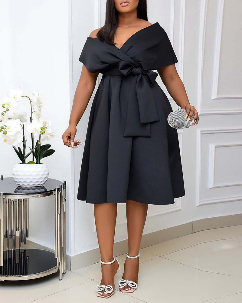 

Plain Knotted Design Evening Dress, Black