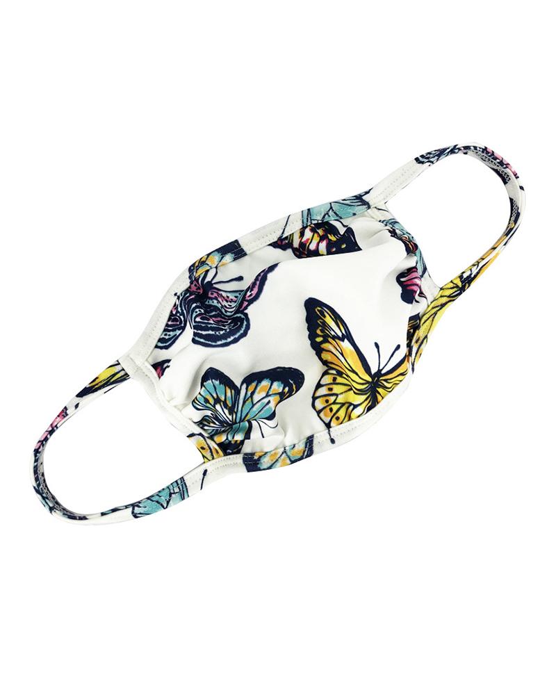 

Butterfly / Mixed Print Colorblock Ear Loop Breathable Mouth Mask, White