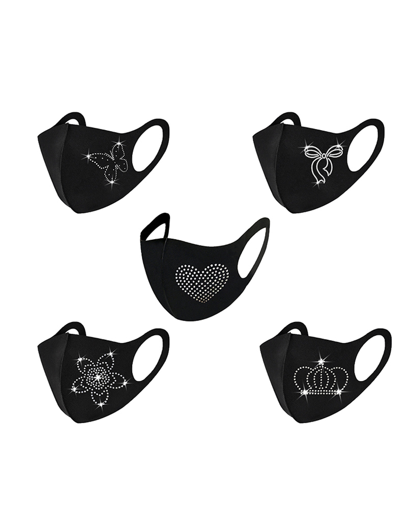 

5PCS/Set Mutil Pattern Studded Breathable Face Mask, Style4