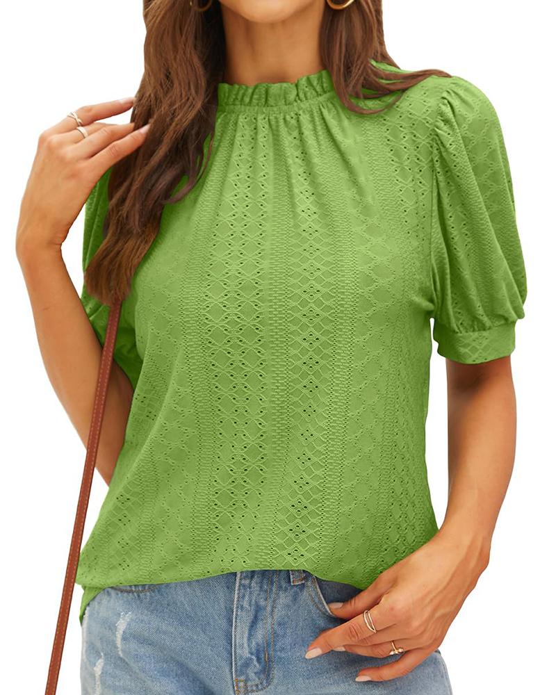 

Puff Sleeve Eyelet Embroidery Top, Light green