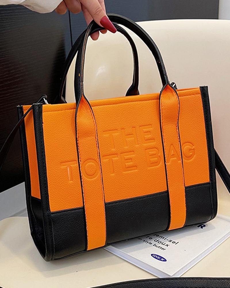 

Letter Embossed Large Capacity Tote Bag, Orange