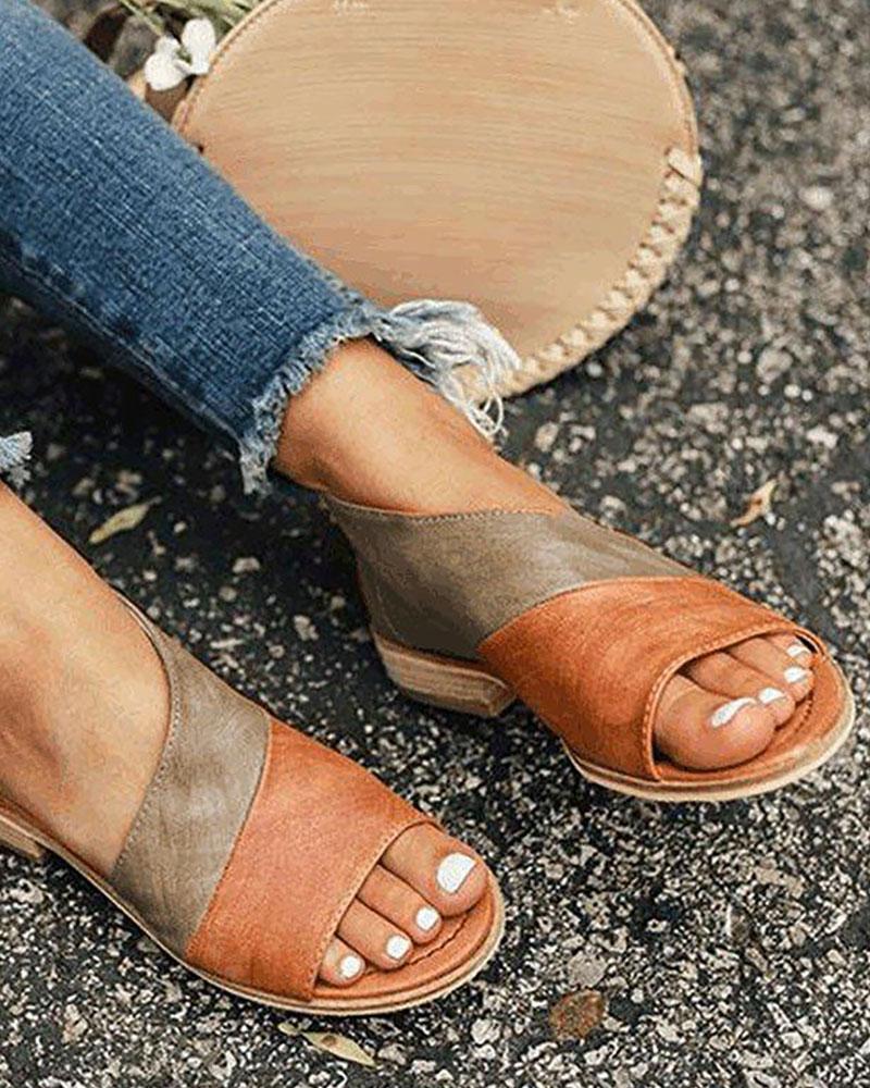 

Open Toe Colorblock Insert Cutout Sandals, Orange