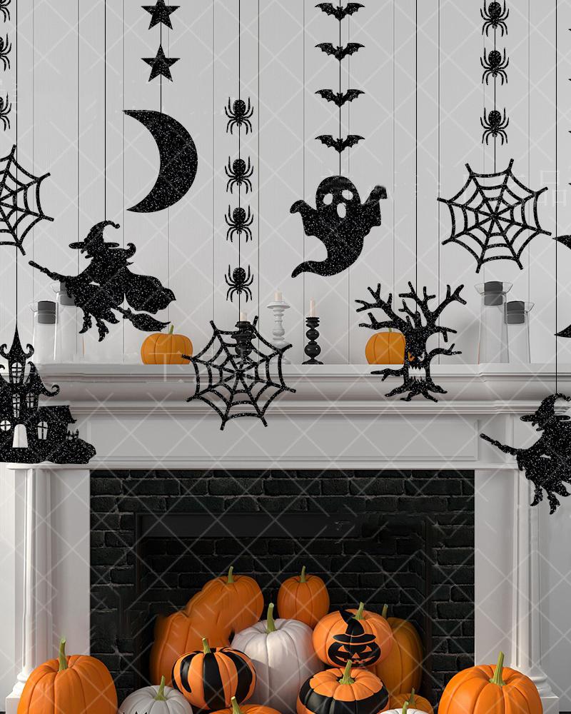 

Halloween Haning Spider Web Witch Haunted House Star Moon Decor Party Supplies Backdrop Home Decorations, Black