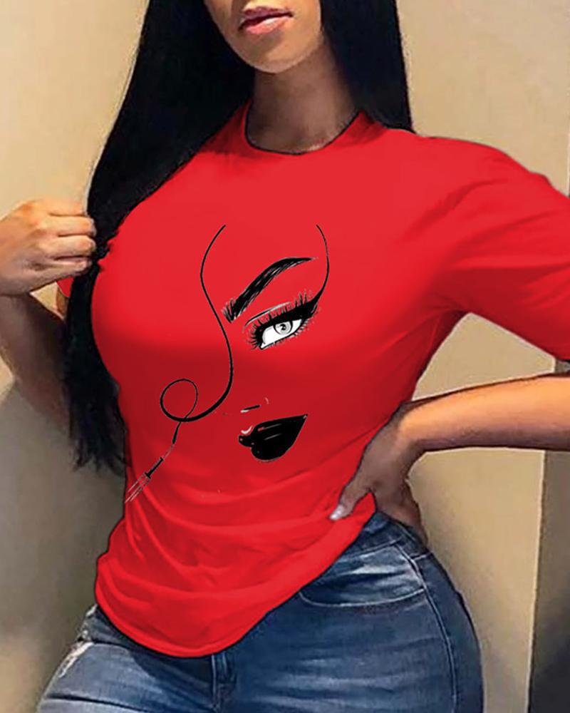 

Abstract Figure Print Short Sleeve Casual T-shirt, Red