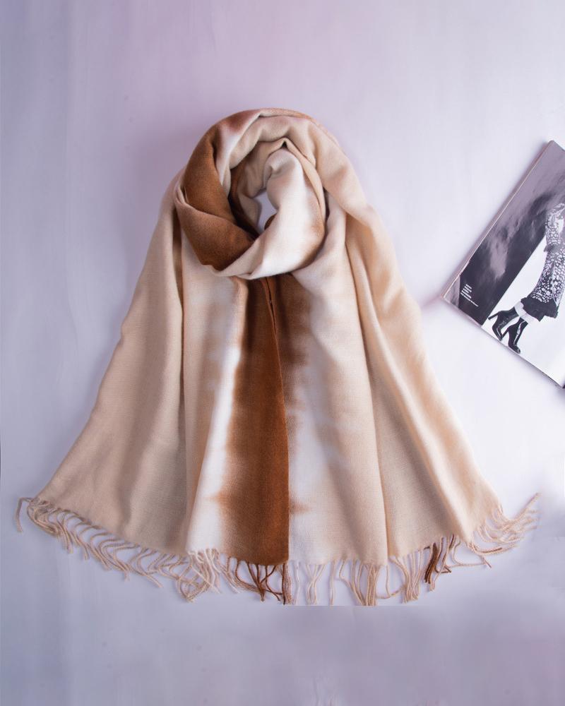 

Tassel Design Tied Dye Print Ombre Scarf, Style7