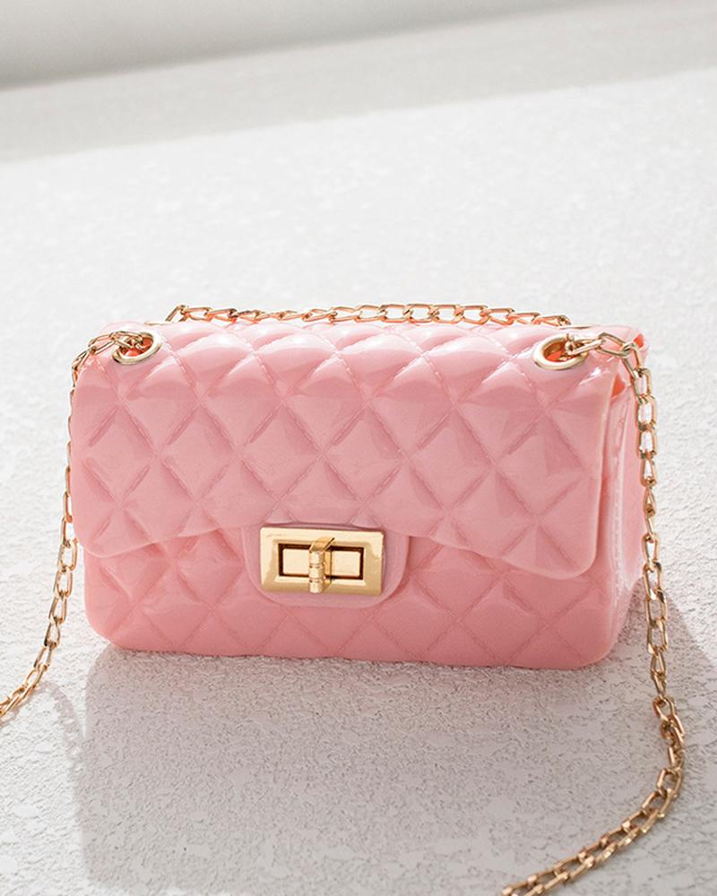 

Quilted Twist Lock Chain Strap Flap Crossbody Bag, Pink